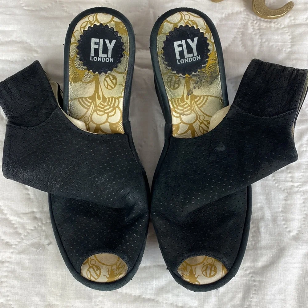 Fly London Yala Perf Suede Open Toe Wedge Sandals - Picture 7 of 10